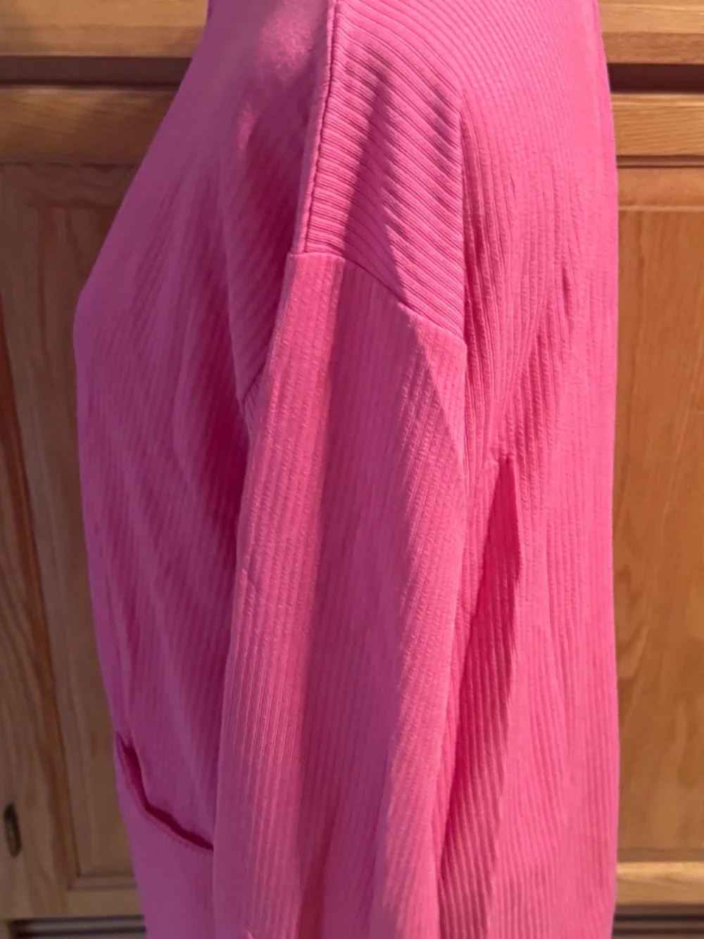 Women's Pink Ribbed Large Long Sleeve Zip Up Sweater With Pockets Classic Casual